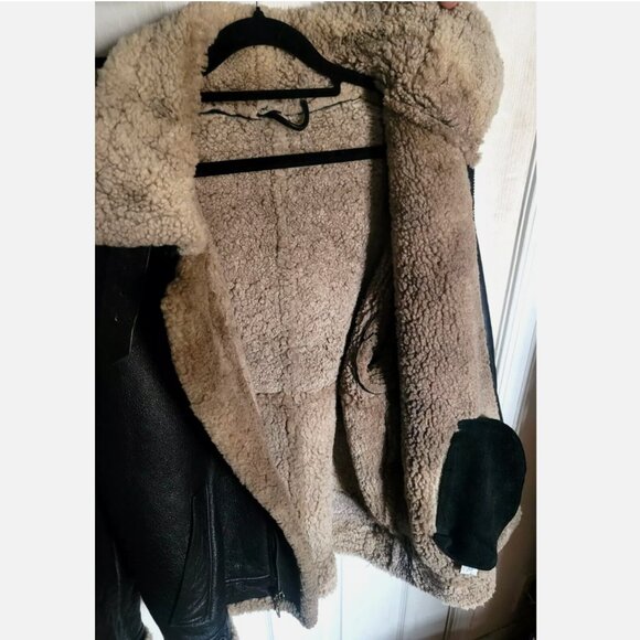 VTG Sheepskin Shearling B3 Hooded Flight Bomber Jacket Handmade Leather Men's L - Picture 8 of 16